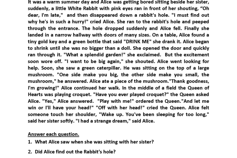 4th Grade Reading And Comprehension Worksheets