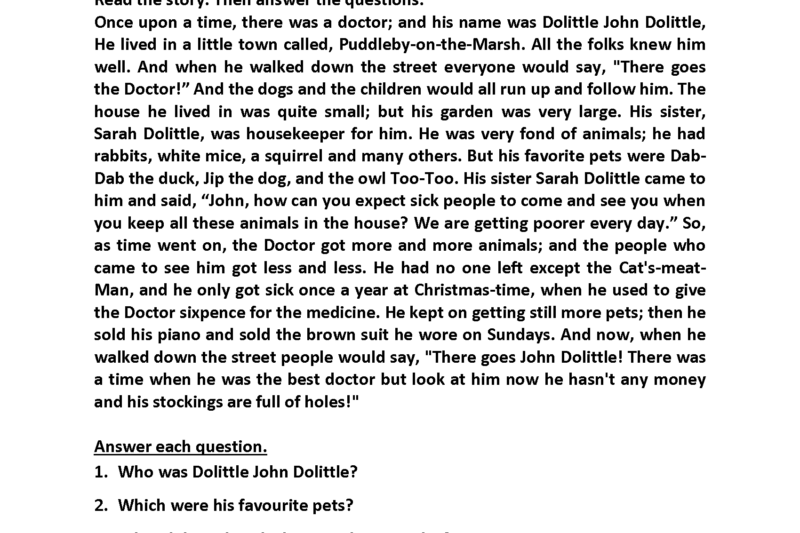 Reading Comprehension Grade 4 Worksheets