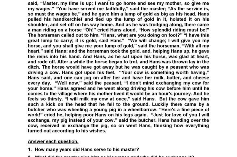 Reading Comprehension Worksheets Pdf Grade 6