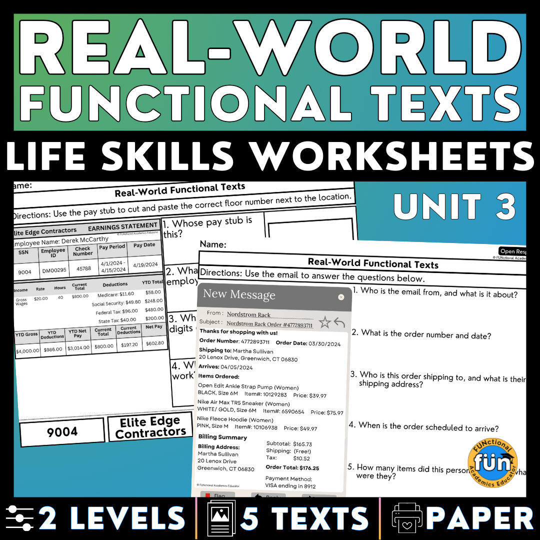 Real World Functional Texts U0026 Documents 3 Reading U0026 Comprehension Worksheets Classful
