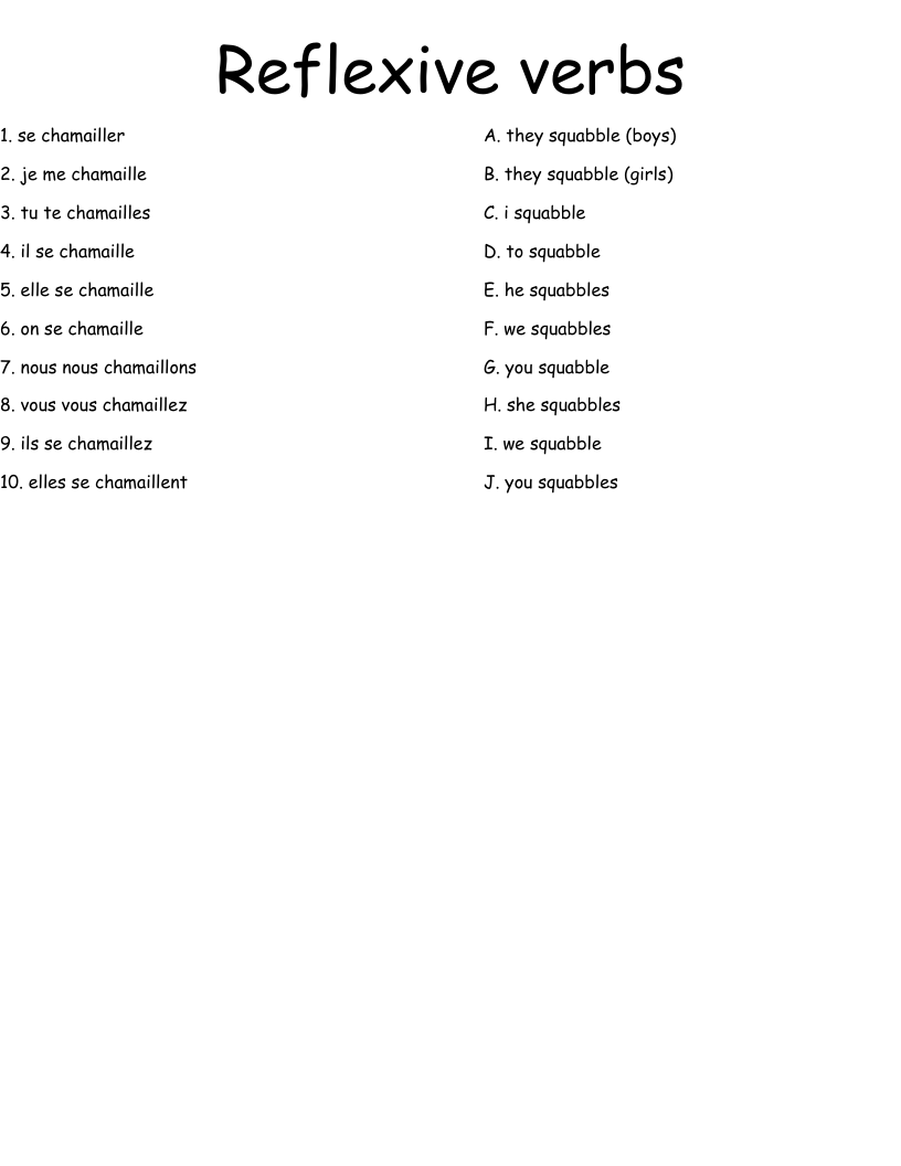 Reflexive Verbs Word Search WordMint