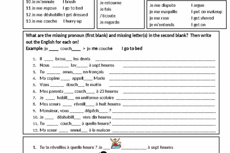 Free Printable French Reflexive Verbs Worksheet
