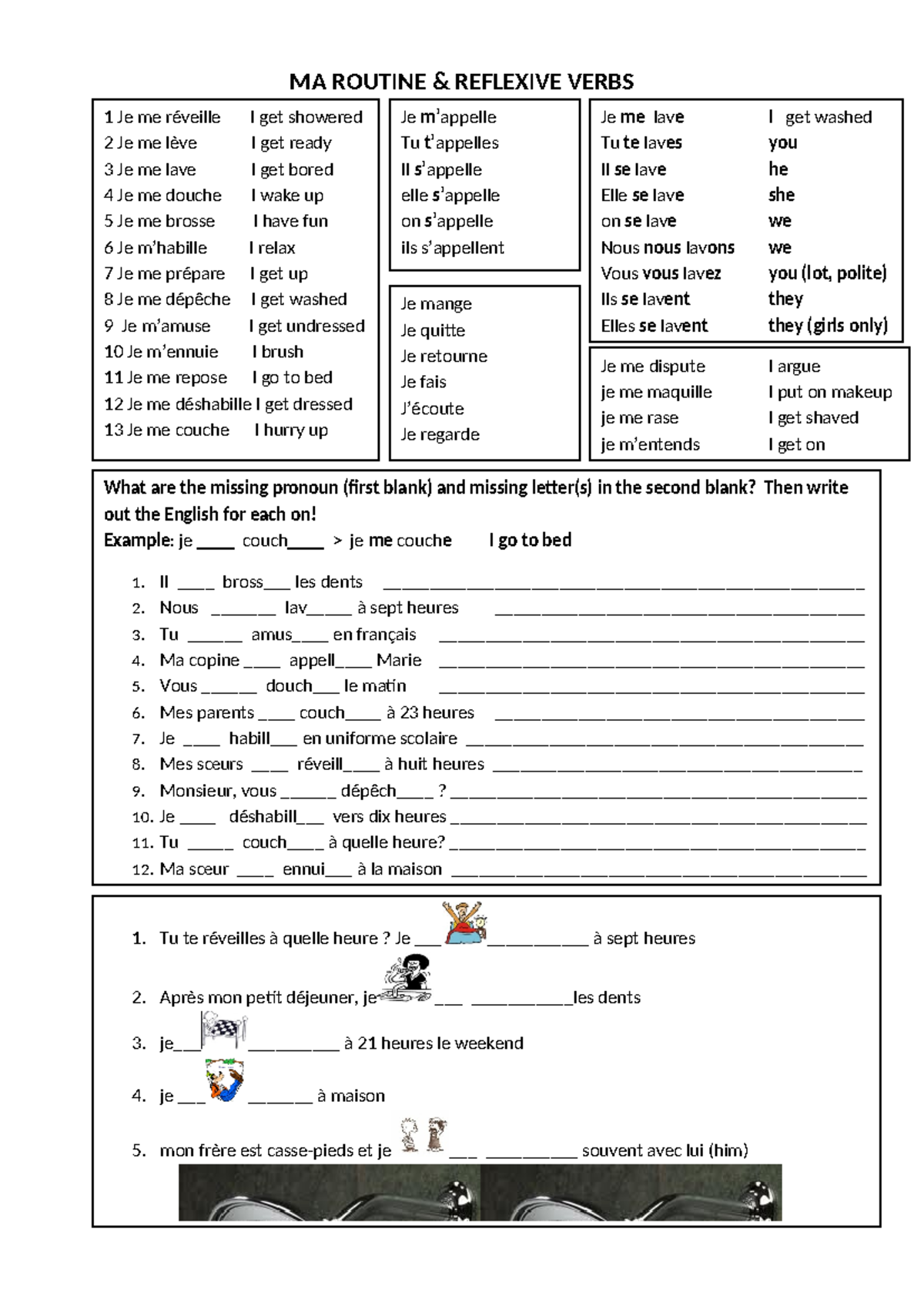 Reflexive Verbs Worksheet 2 MA ROUTINE U0026amp REFLEXIVE VERBS 1 Je Me R veille I Get Showered 2 Studocu