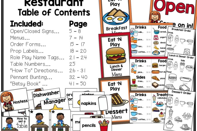 Preschool Restaurant Theme Printable