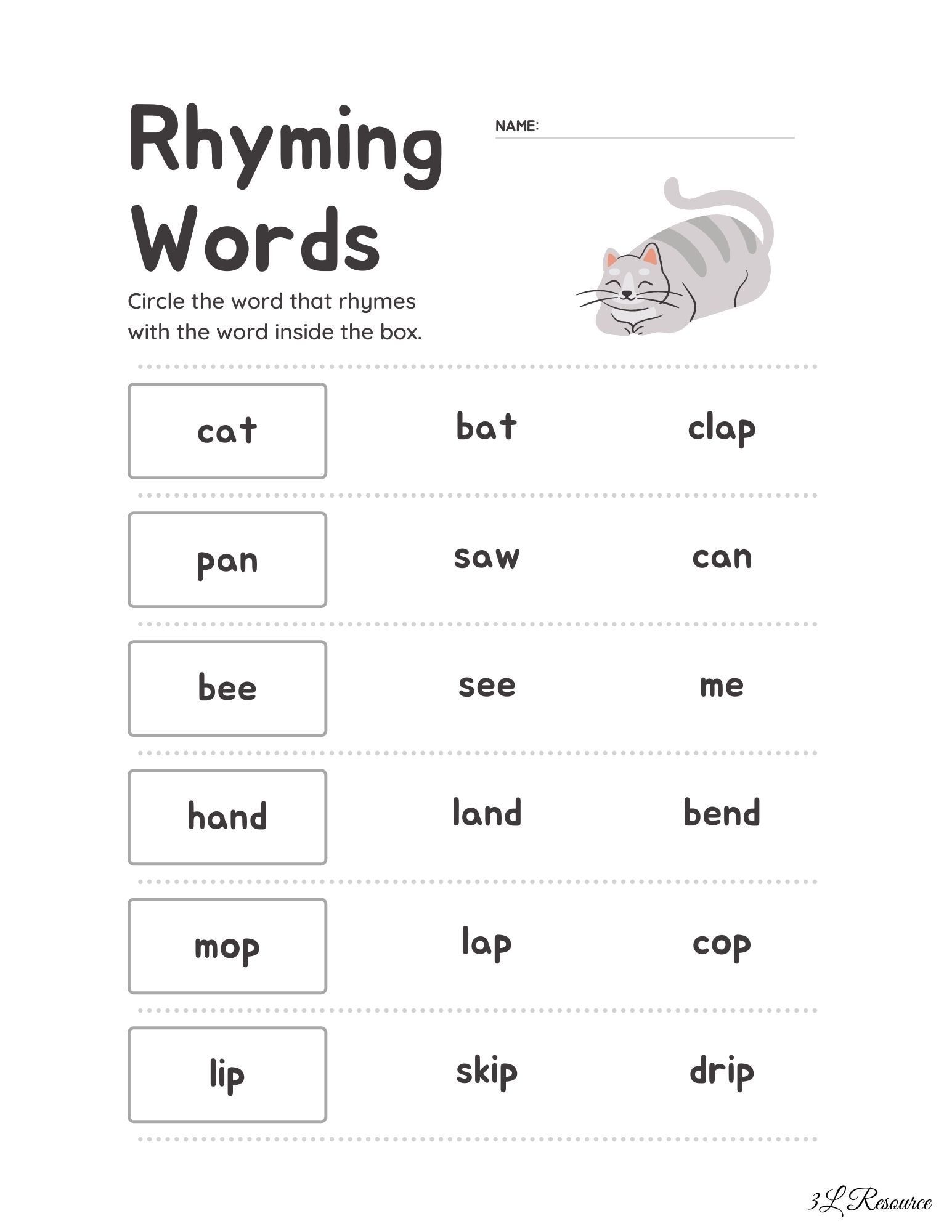 Printable Rhyming Words Worksheets For Kindergarten