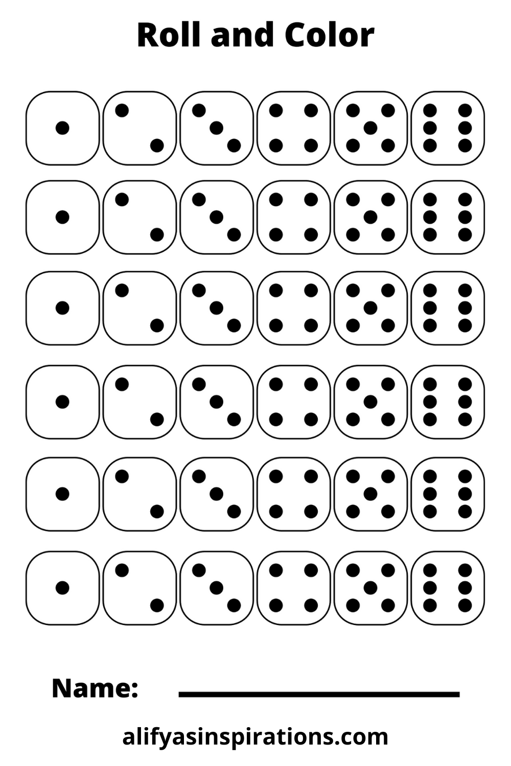 Roll And Color Dice Game Preschool Learning Worksheets Library