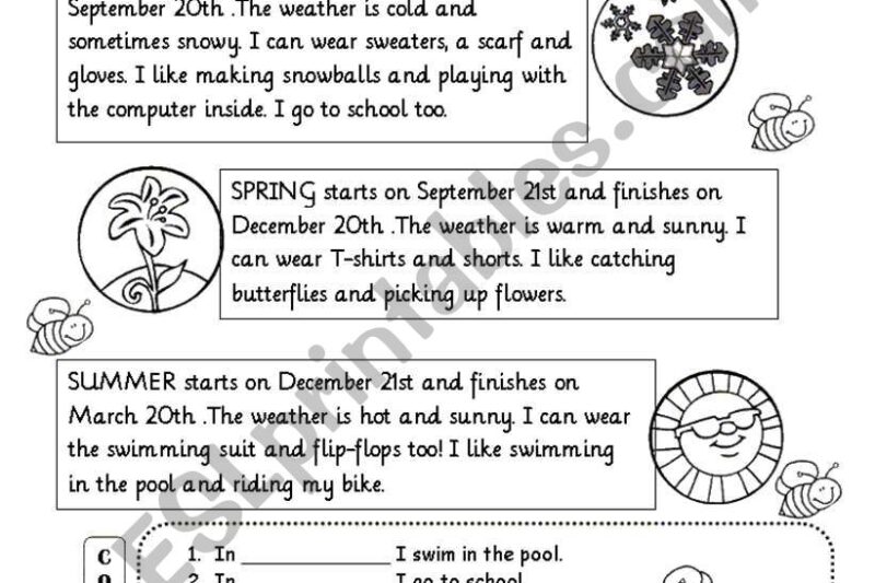 Seaons Reading Comprehension Worksheet