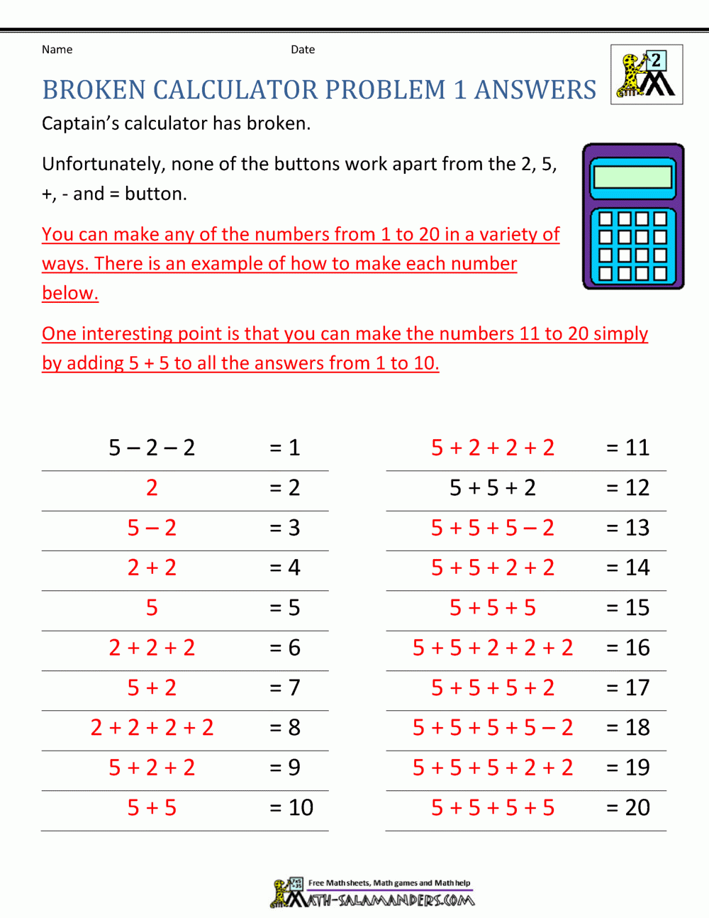 Calculator Math Worksheets Calculator Math Worksheets