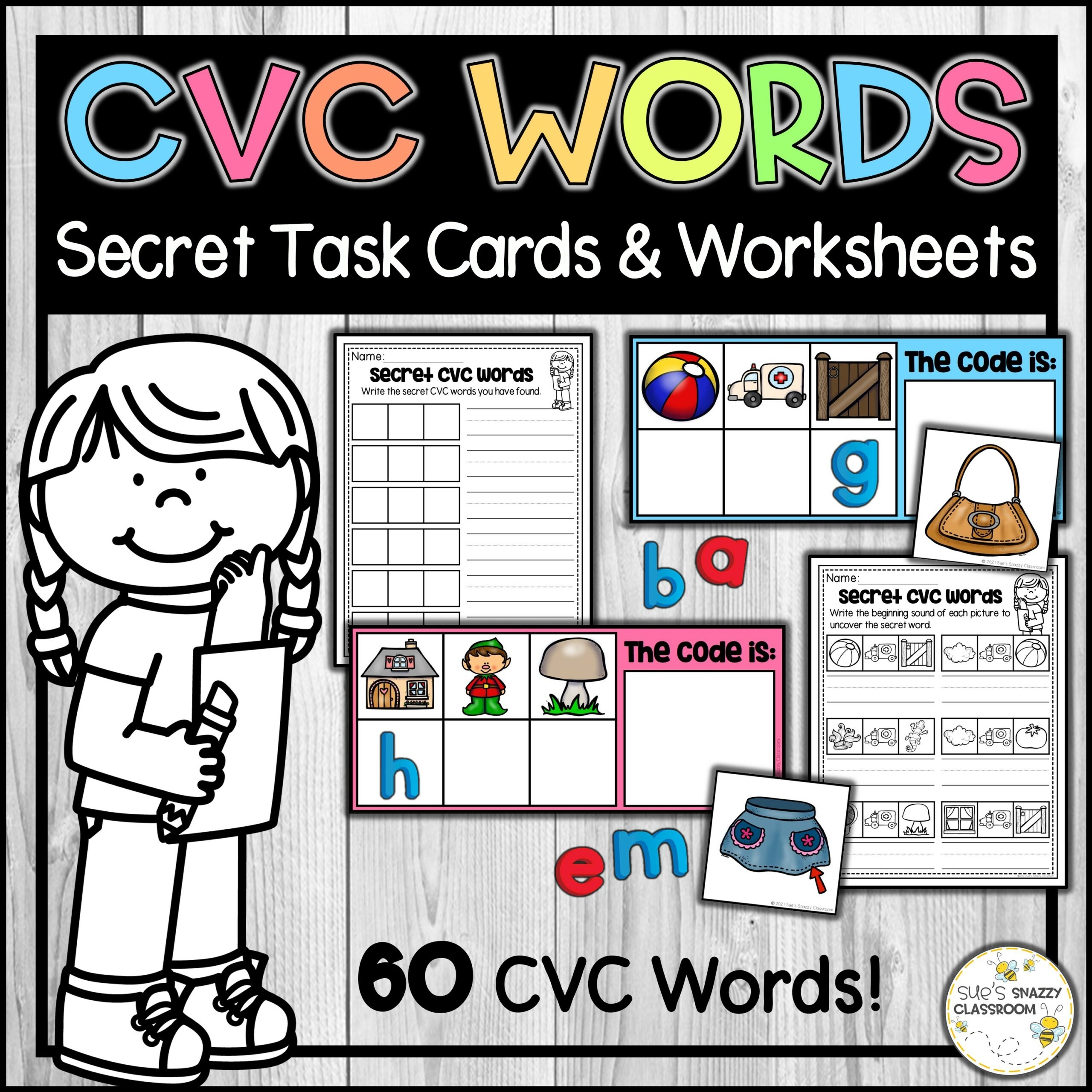 Secret CVC Word Task Cards And Practice Worksheets Phonics 