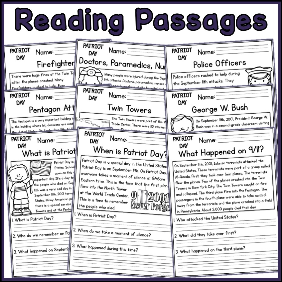 September 11th 9 11 Patriot Day Holidays Reading Comprehension 
