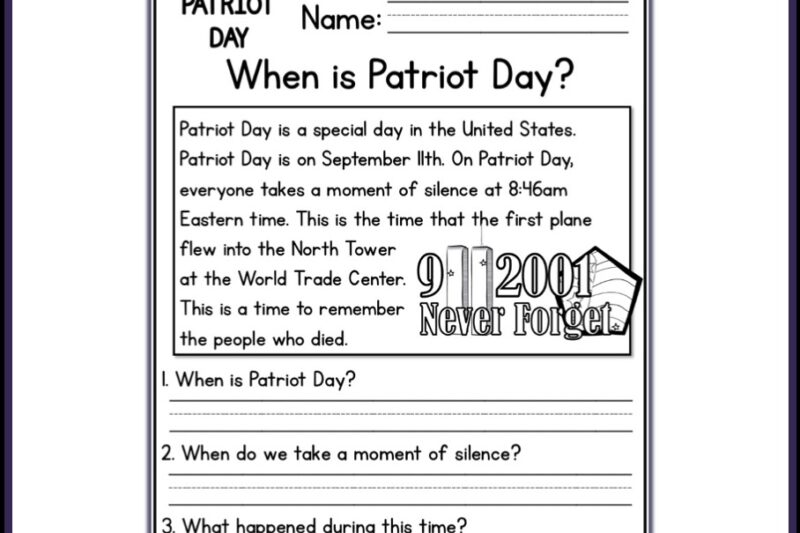Patriot Day Reading Comprehension Worksheet