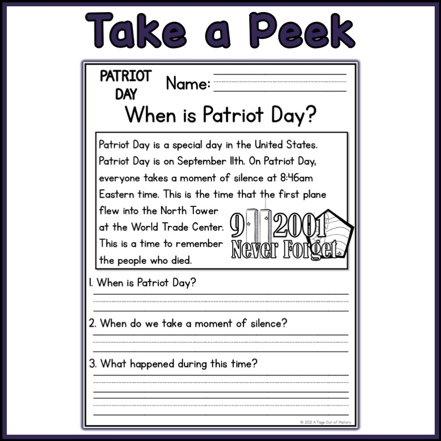 September 11th 9 11 Patriot Day Holidays Reading Comprehension Worksheets Library