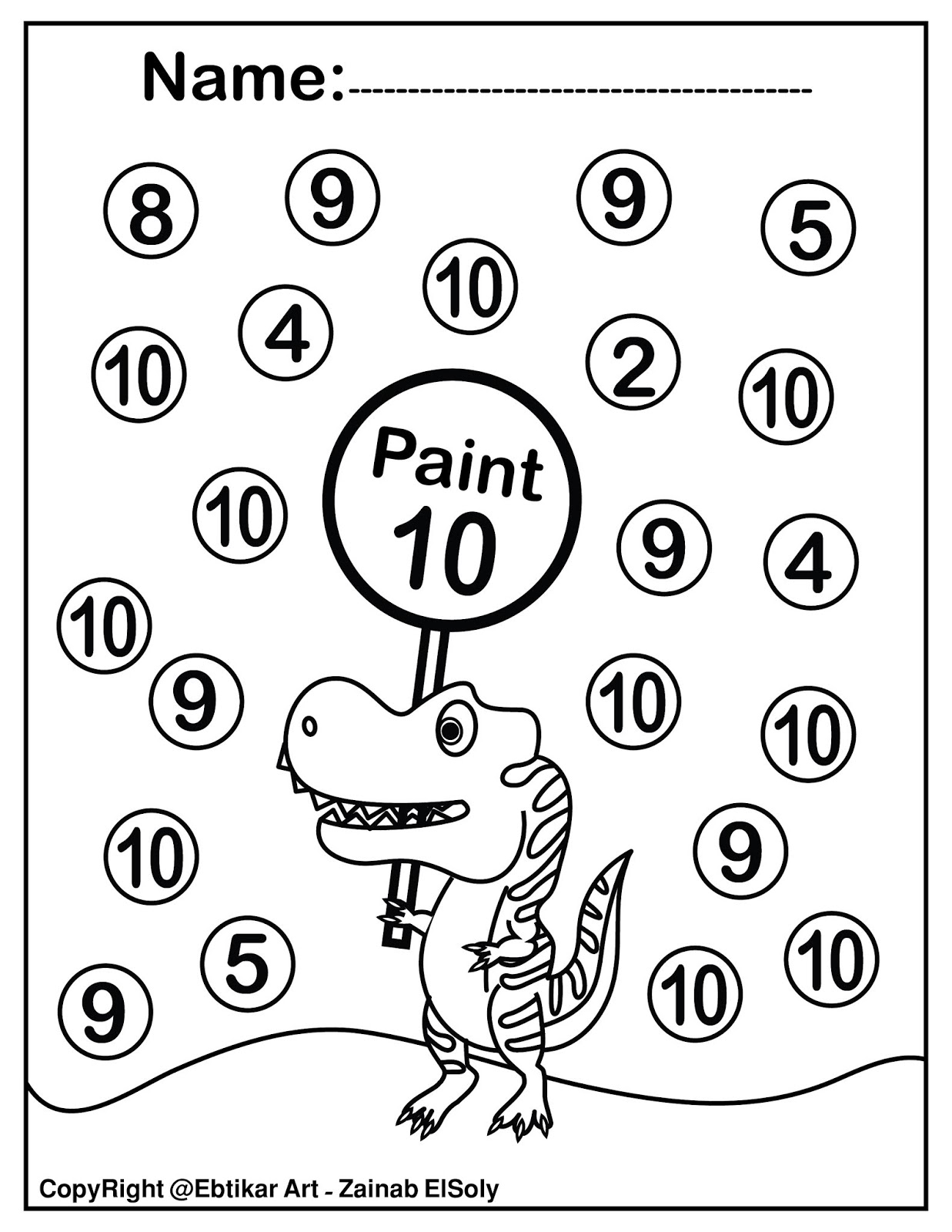 Set Of 123 Dinosaur Trex Activity Paint A Dot Preschool Coloring 