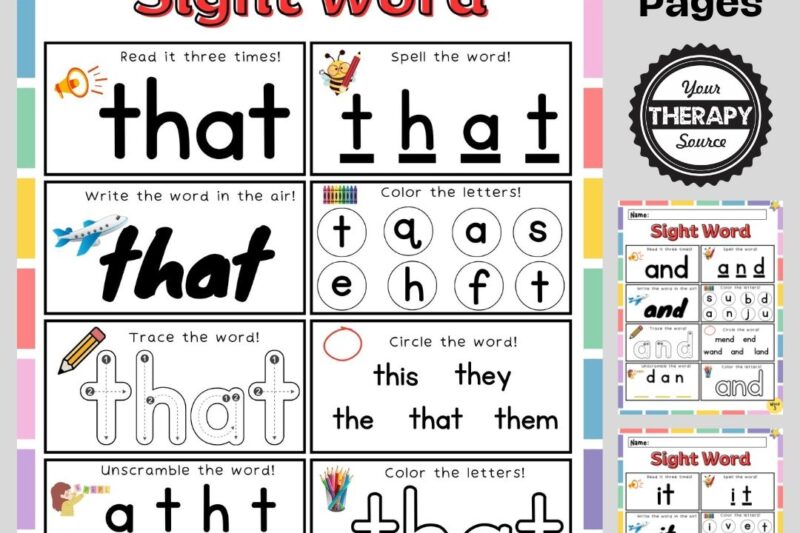 Basic Sight Words Kindergarten Worksheets