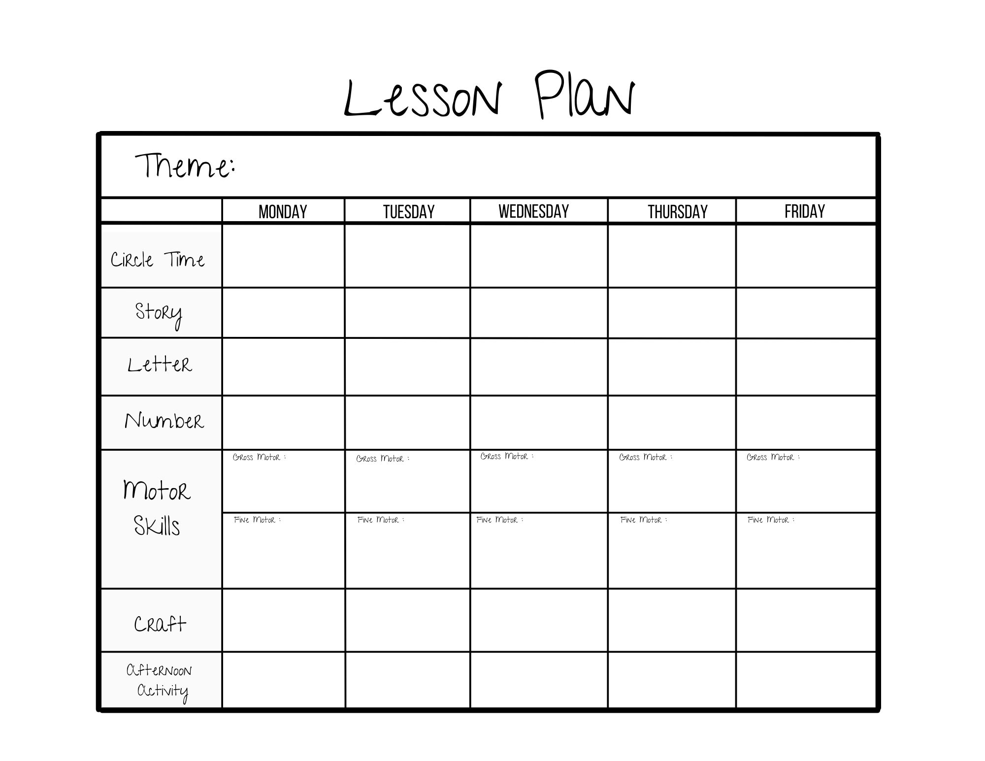 Simple Weekly Lesson Plan Template preschool prek Kindergarten 
