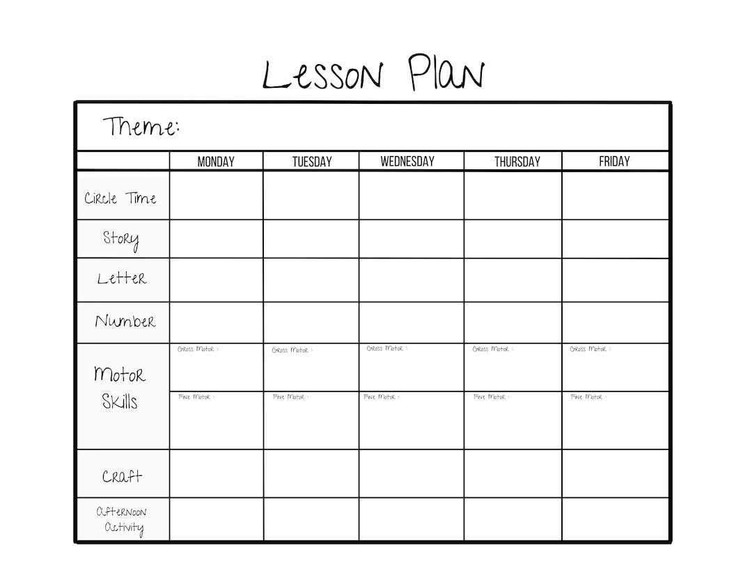 Simple Weekly Lesson Plan Template preschool prek Kindergarten daycare Homeschool instant Download pdf printable Etsy