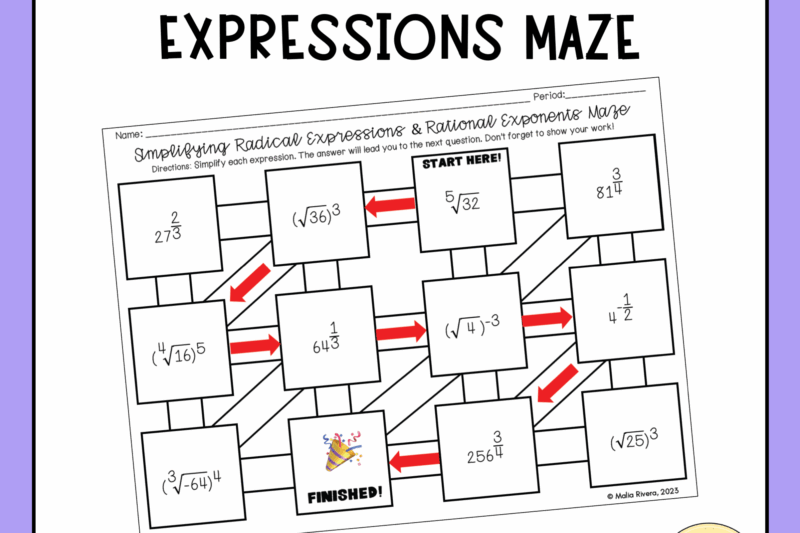 Simplifying Radicals Maze Worksheet Answer Key