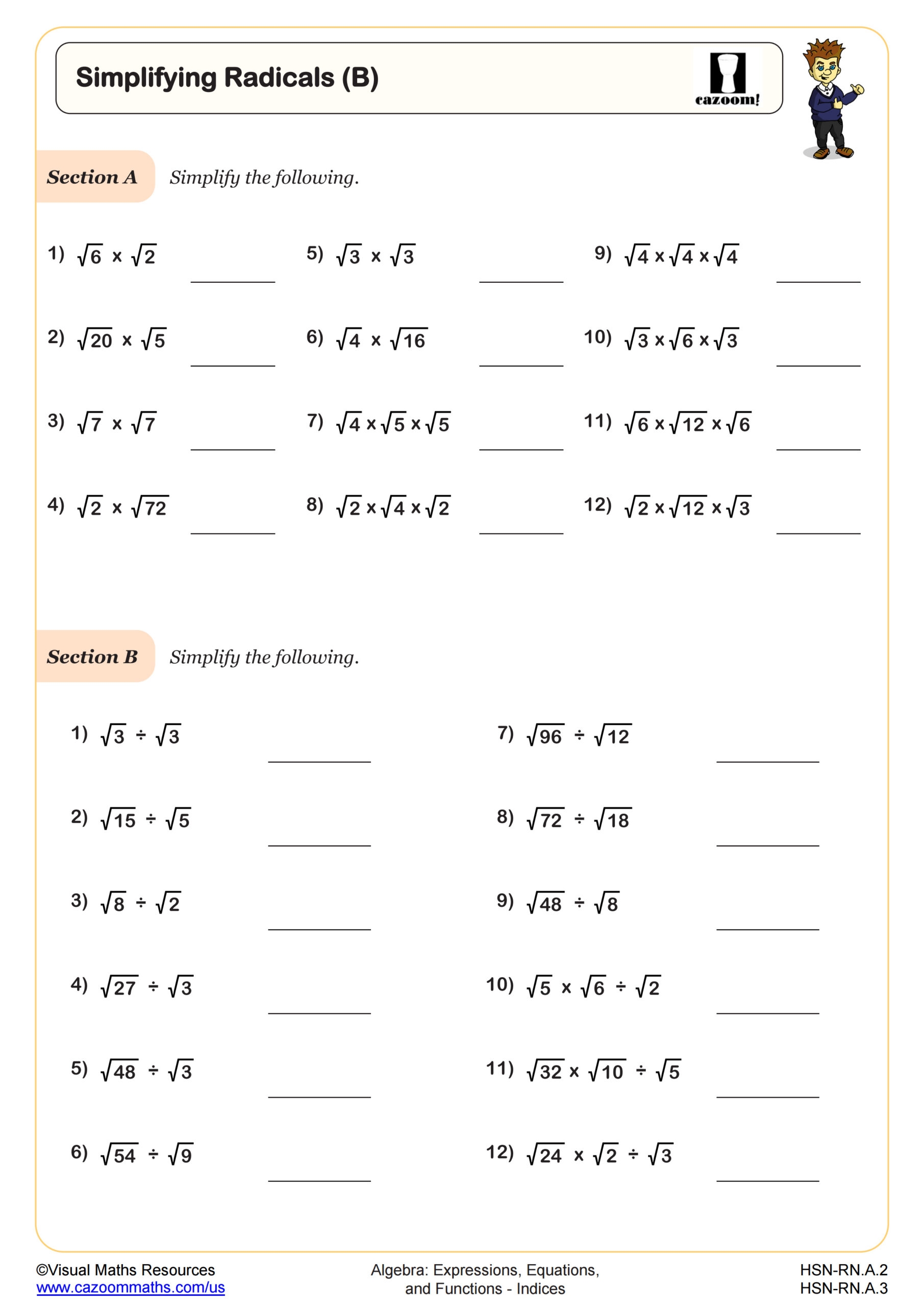 Simplifying Radical Expressions Maze Worksheet Worksheets Library