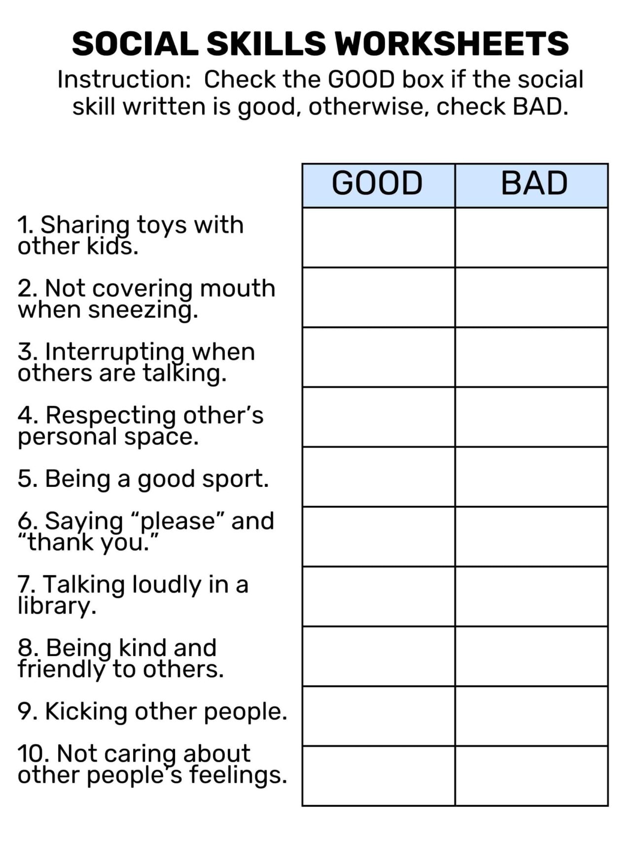 Social Skills Worksheets Free Printable Goally Apps U0026 Tablets