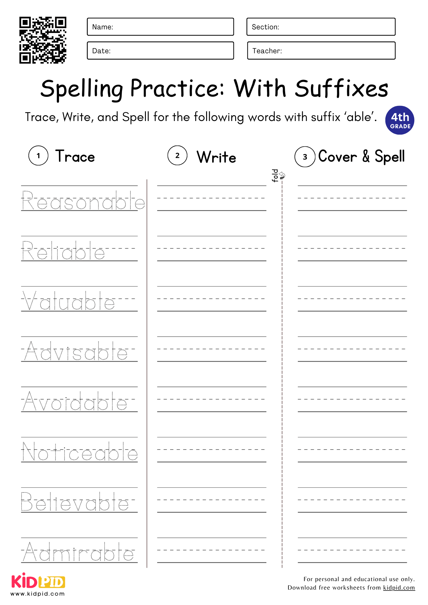 Free Printable 4th Grade Spelling Worksheets