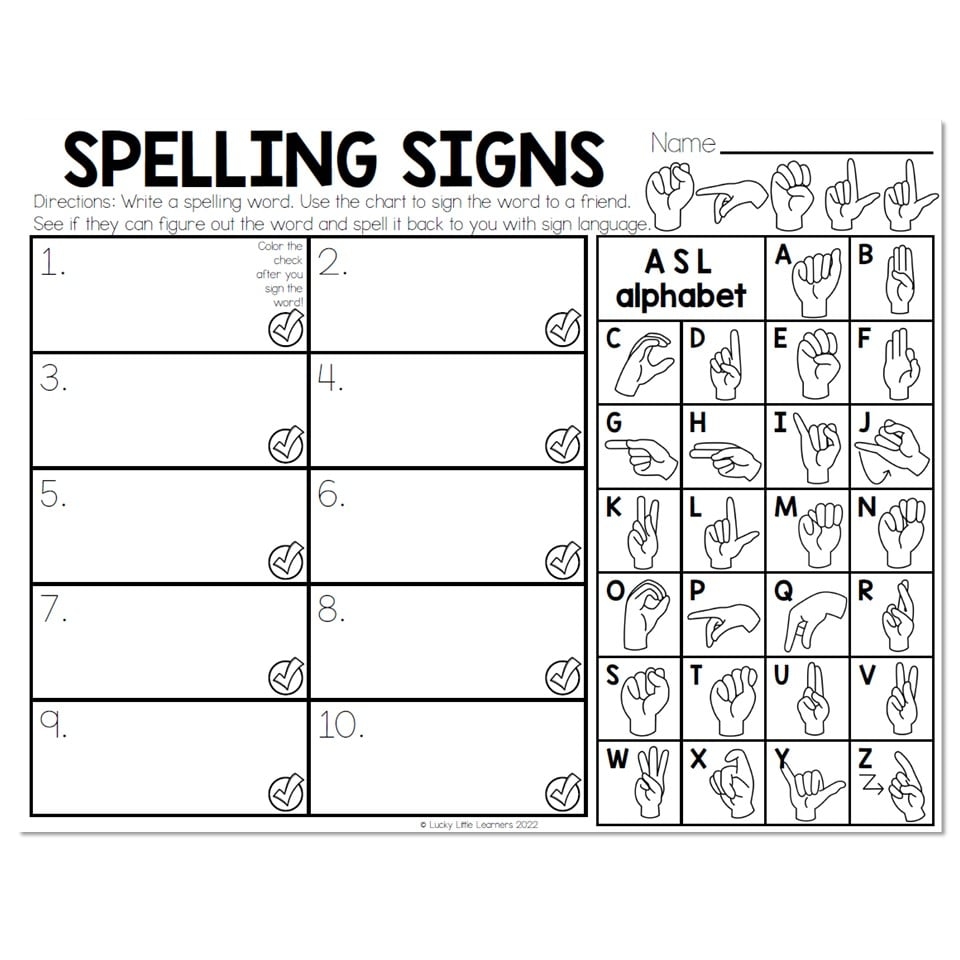 Spelling Word Work Practice Spelling Signs With ASL Alphabet 