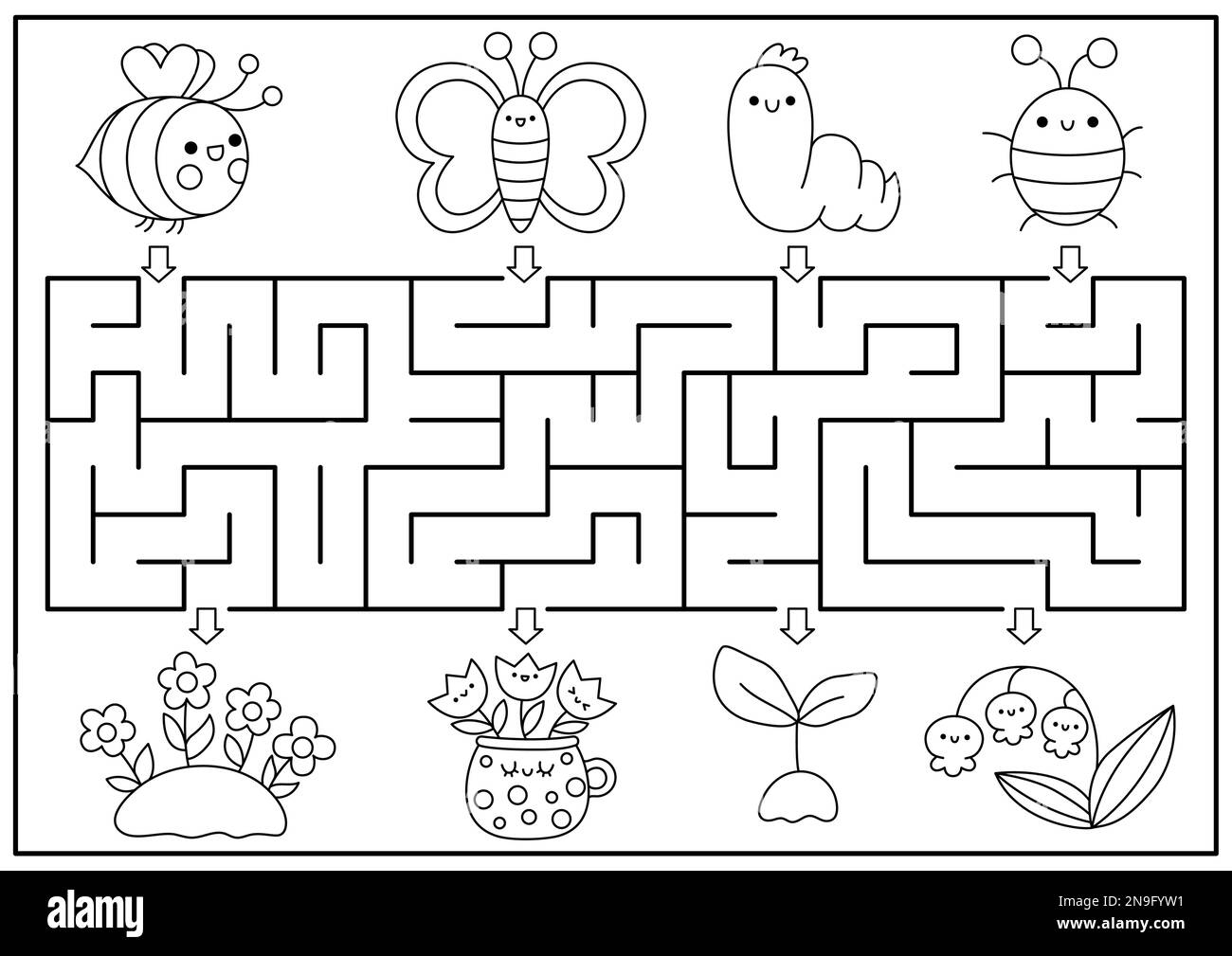 Spring Black And White Maze For Kids Garden Geometrical Preschool Printable Activity With Kawaii Insects Flowers Easter Holiday Labyrinth Game Or C Stock Vector Image U0026 Art Alamy Spring Black And White Maze For Kids Garden Geometrical Preschool Printable Activity With Kawaii Insects Flowers Easter Holiday Labyrinth Game Or C Stock Vector Image U0026 Art Alamy