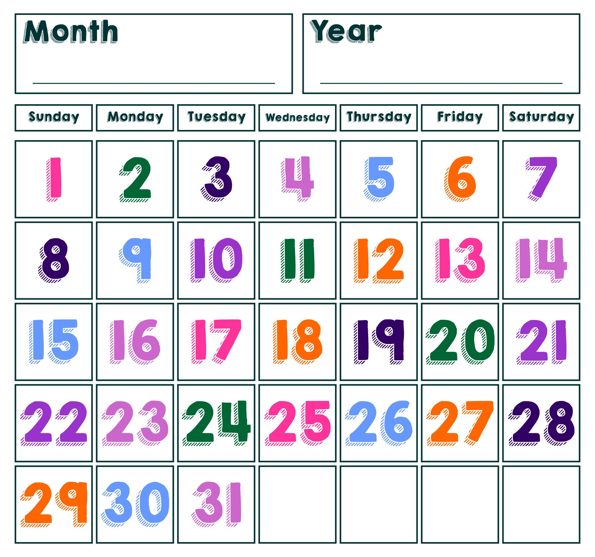 Printable Calendar Pieces For Preschool