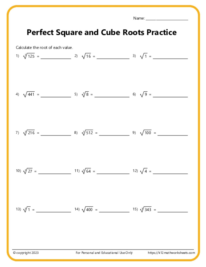 Square Roots Cube 4th 5th U0026 6th Roots K12 Math Worksheets Square Roots Cube 4th 5th U0026 6th Roots K12 Math Worksheets