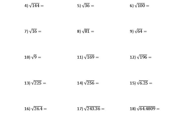 Free Printable Math Worksheets Square Roots