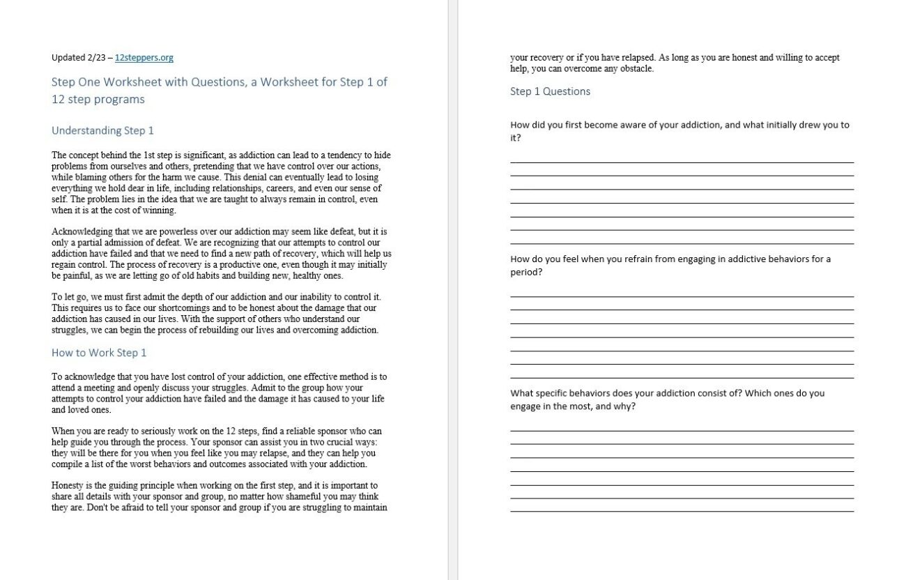 Step 1 Worksheet With Questions Free PDF Download U0026 Print 12