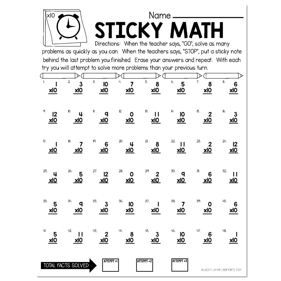 Sticky Math Fact Fluency Practice Multiplication X10 Lucky Little Learners Sticky Math Fact Fluency Practice Multiplication X10 Lucky Little Learners