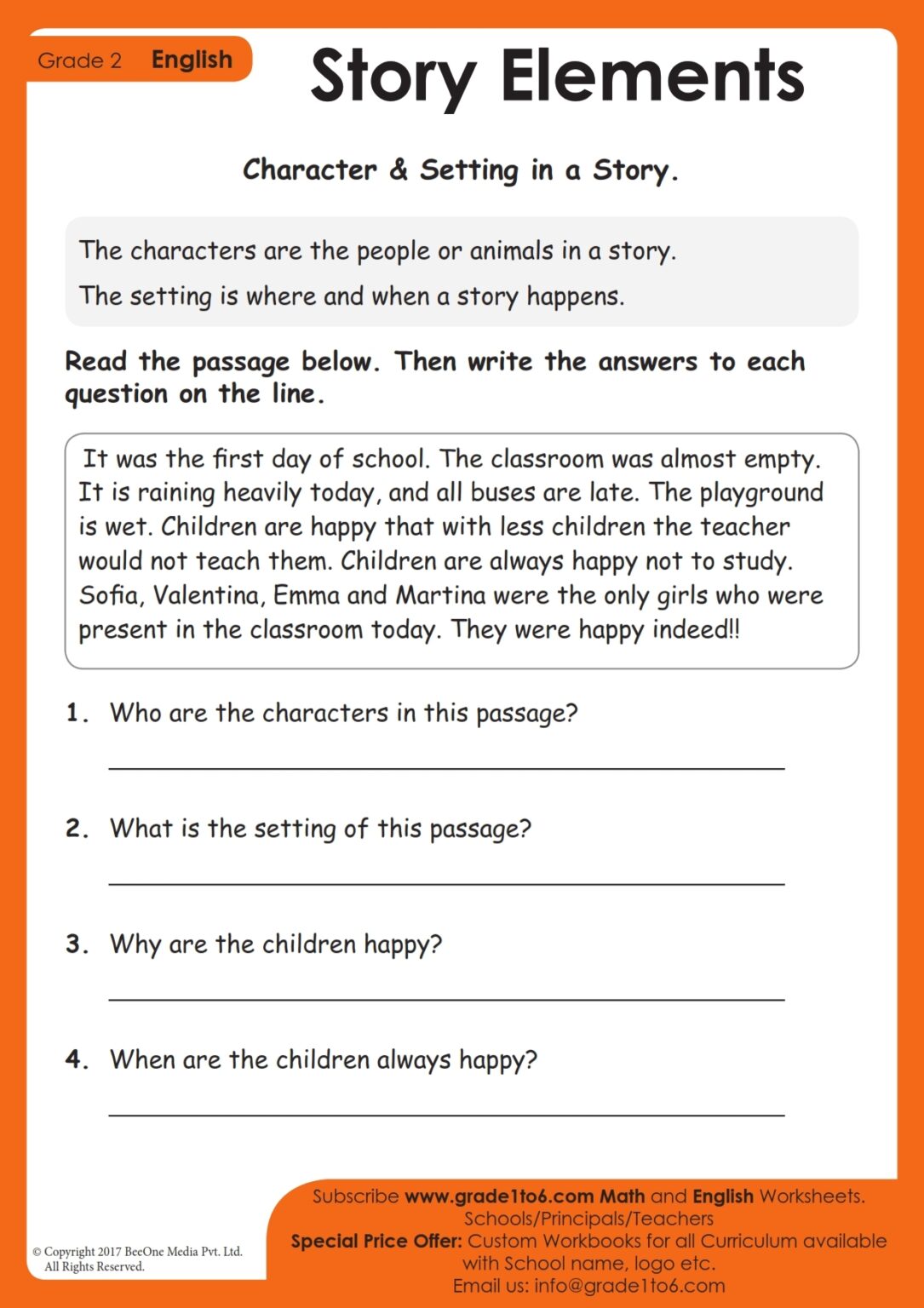 Reading Comprehension Story Elements Worksheet - Worksheets Template Free