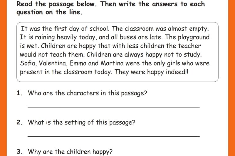 Reading Comprehension Story Elements Worksheet