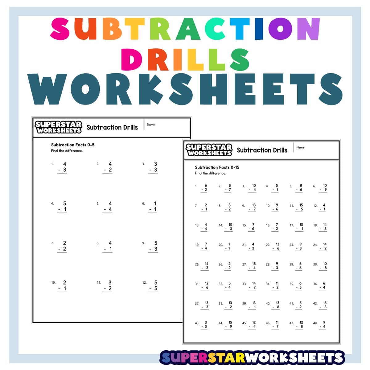 Subtraction Drills Superstar Worksheets Subtraction Drills Superstar Worksheets