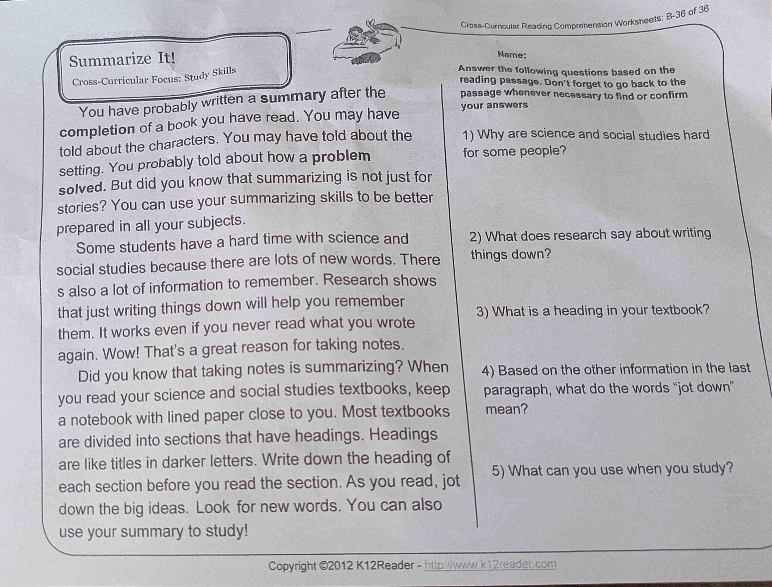 Summarize ItCross Curricular Focus Study StudyX