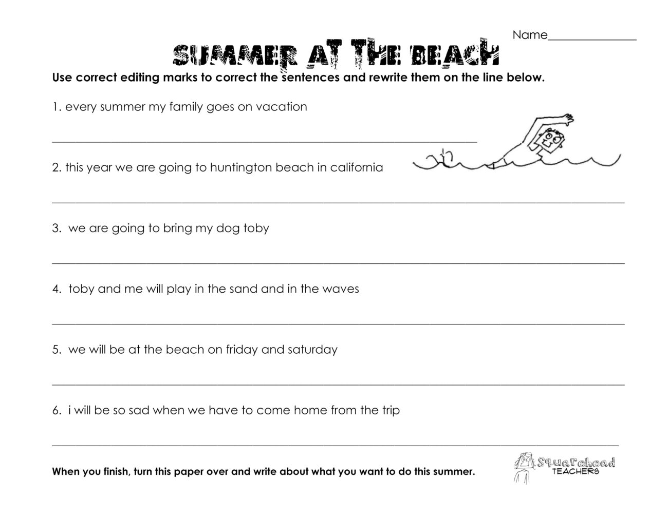 Summer At The Beach grammar Worksheet Squarehead Teachers Worksheets Library