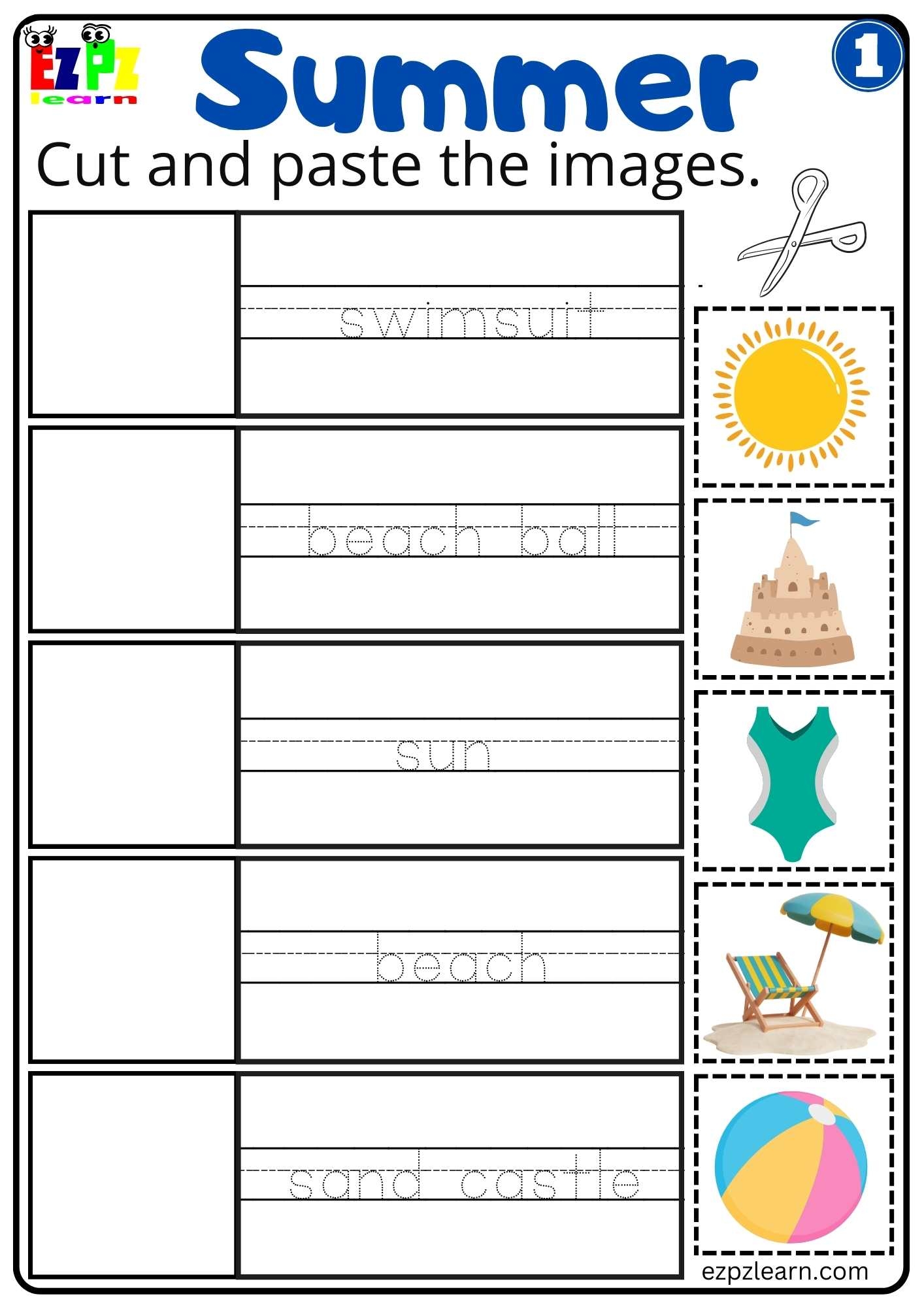 Summer Cut And Paste Activity For Kids Set 1 Ezpzlearn