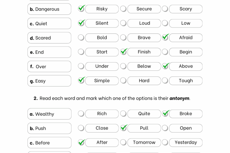 Free Printable Synonyms And Antonyms Worksheets