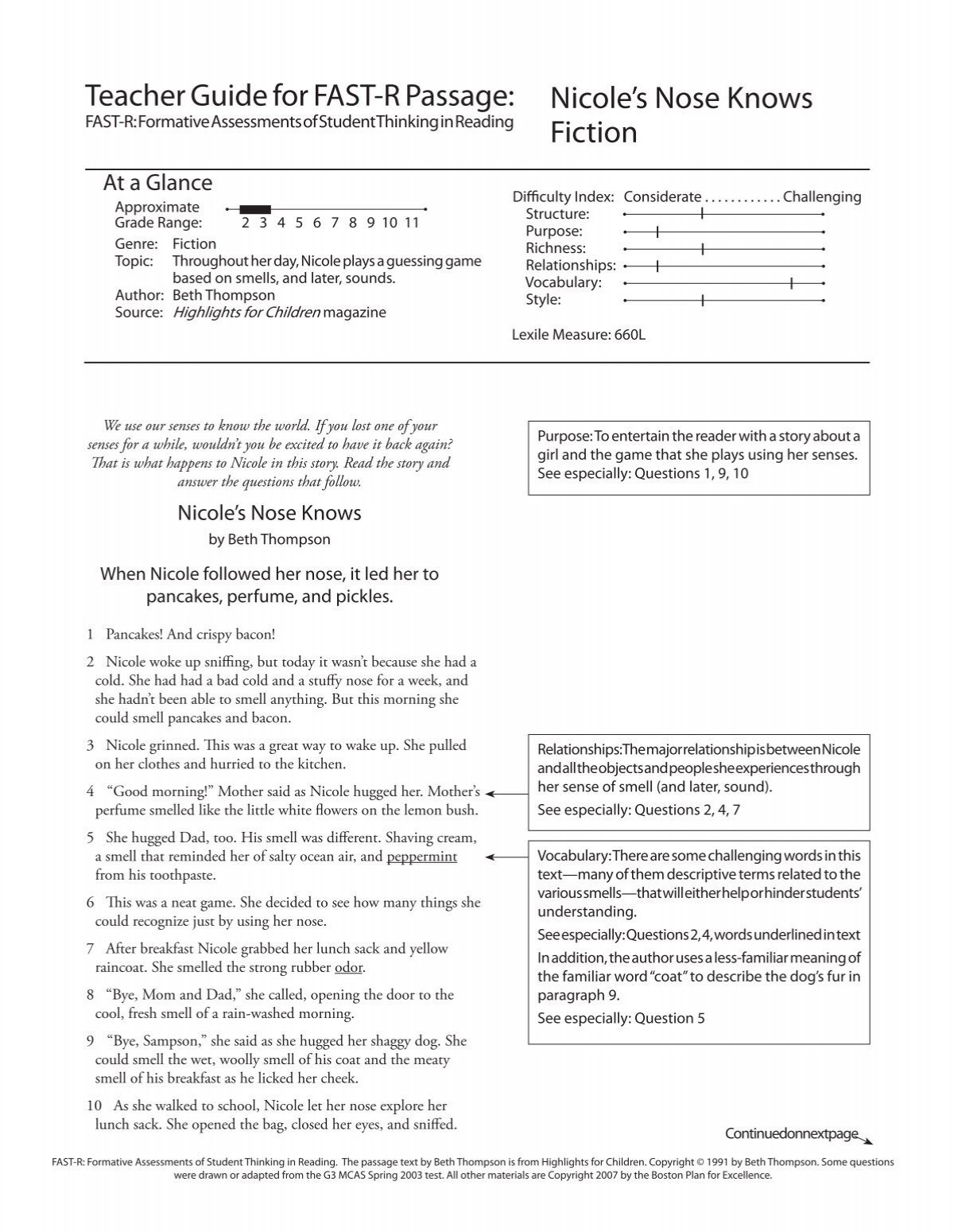 Teacher Guide For FAST R Passage Boston Plan For Excellence