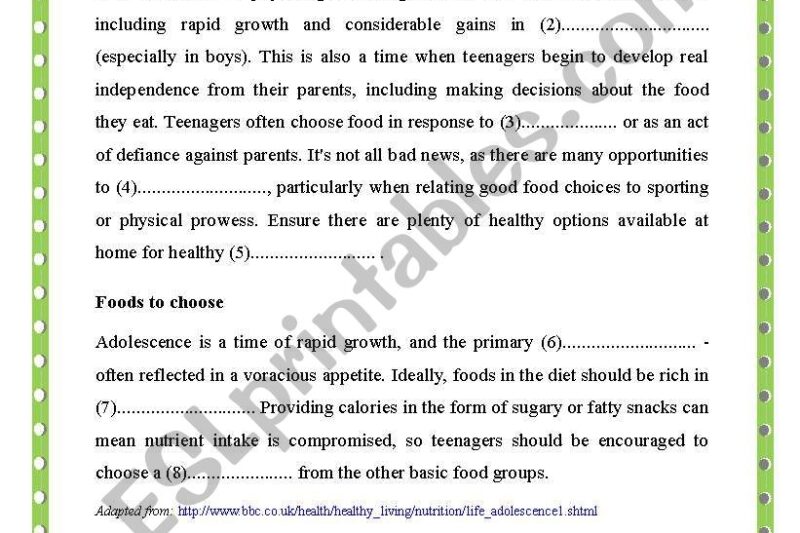 High School Health Reading Comprehension Worksheets