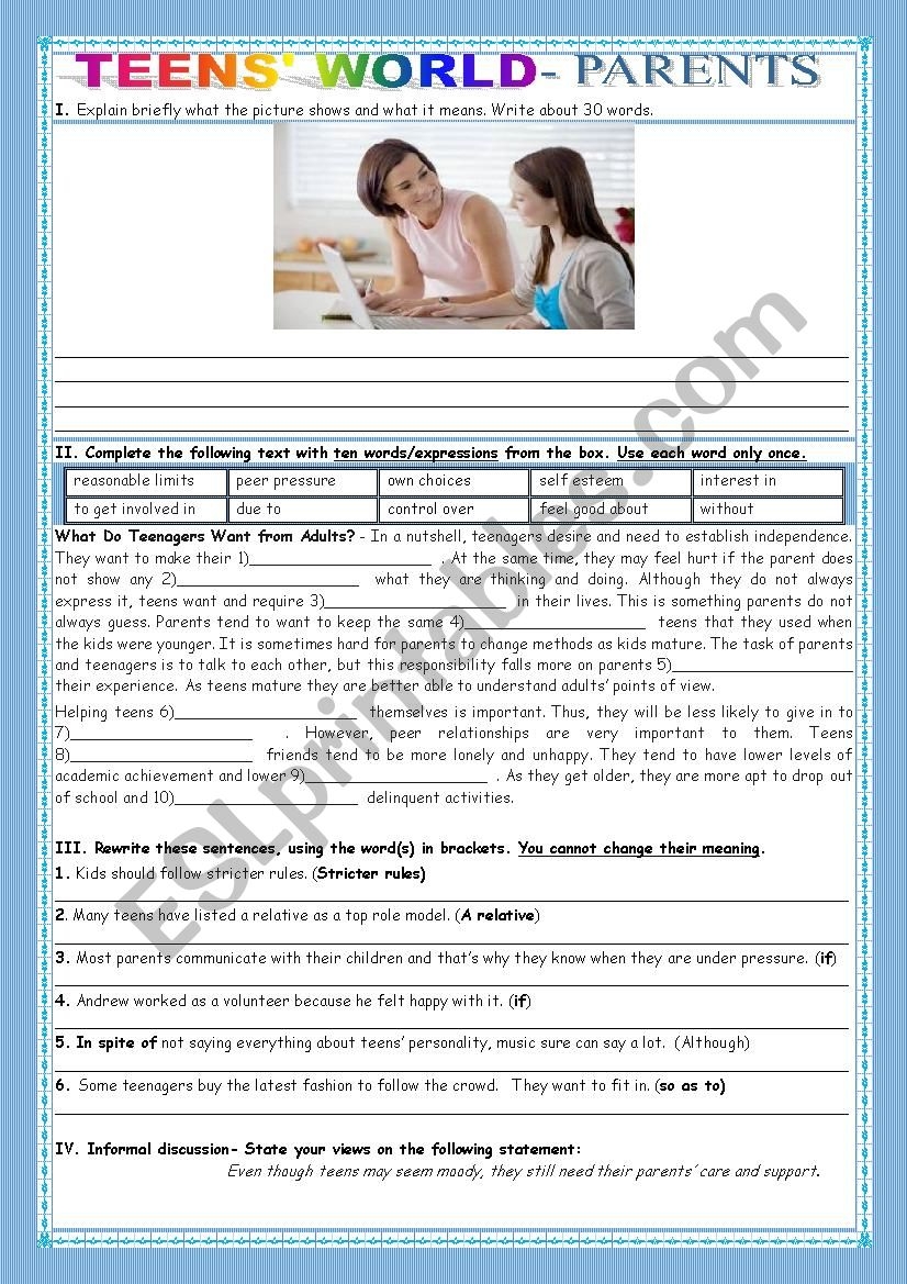 TEENS WORLD PARENTS ESL Worksheet By Teresapr