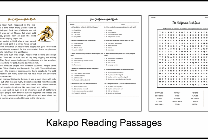 California Gold Rush Reading Comprehension Worksheets