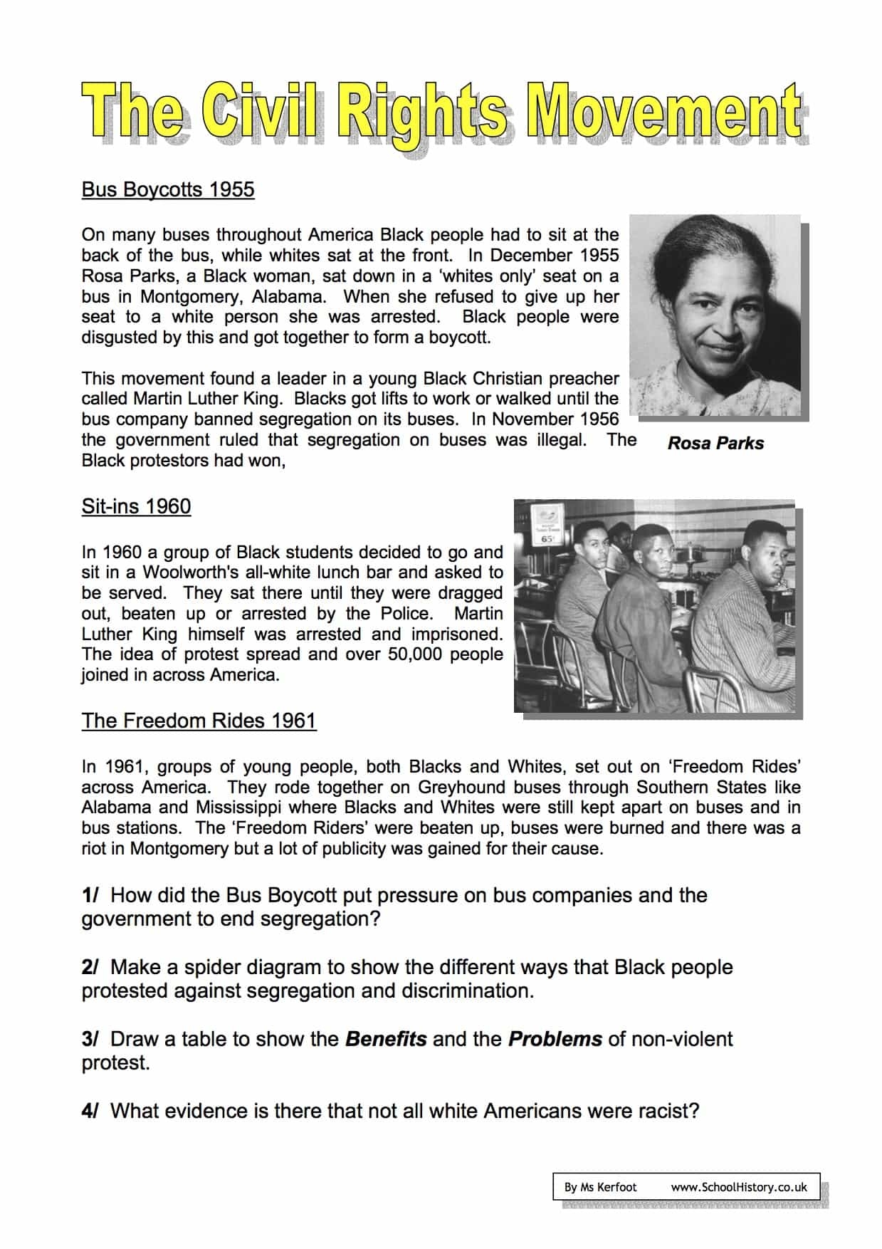 The Civil Rights Movement Worksheets Year 9 Free PDF