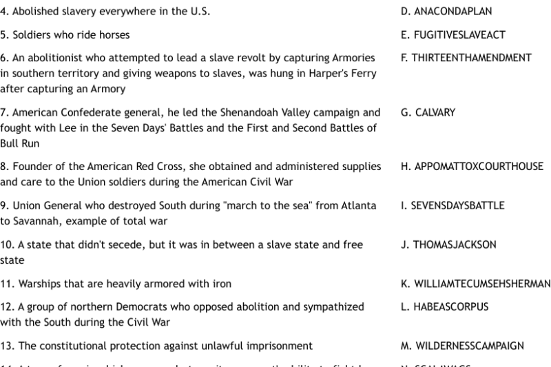 Free Printable Civil War Worksheets