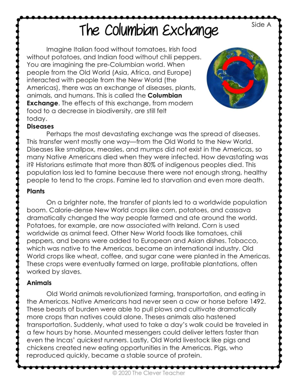 Columbian Exchange Reading Comprehension Worksheets Pdf Columbian Exchange Reading Comprehension Worksheets Pdf