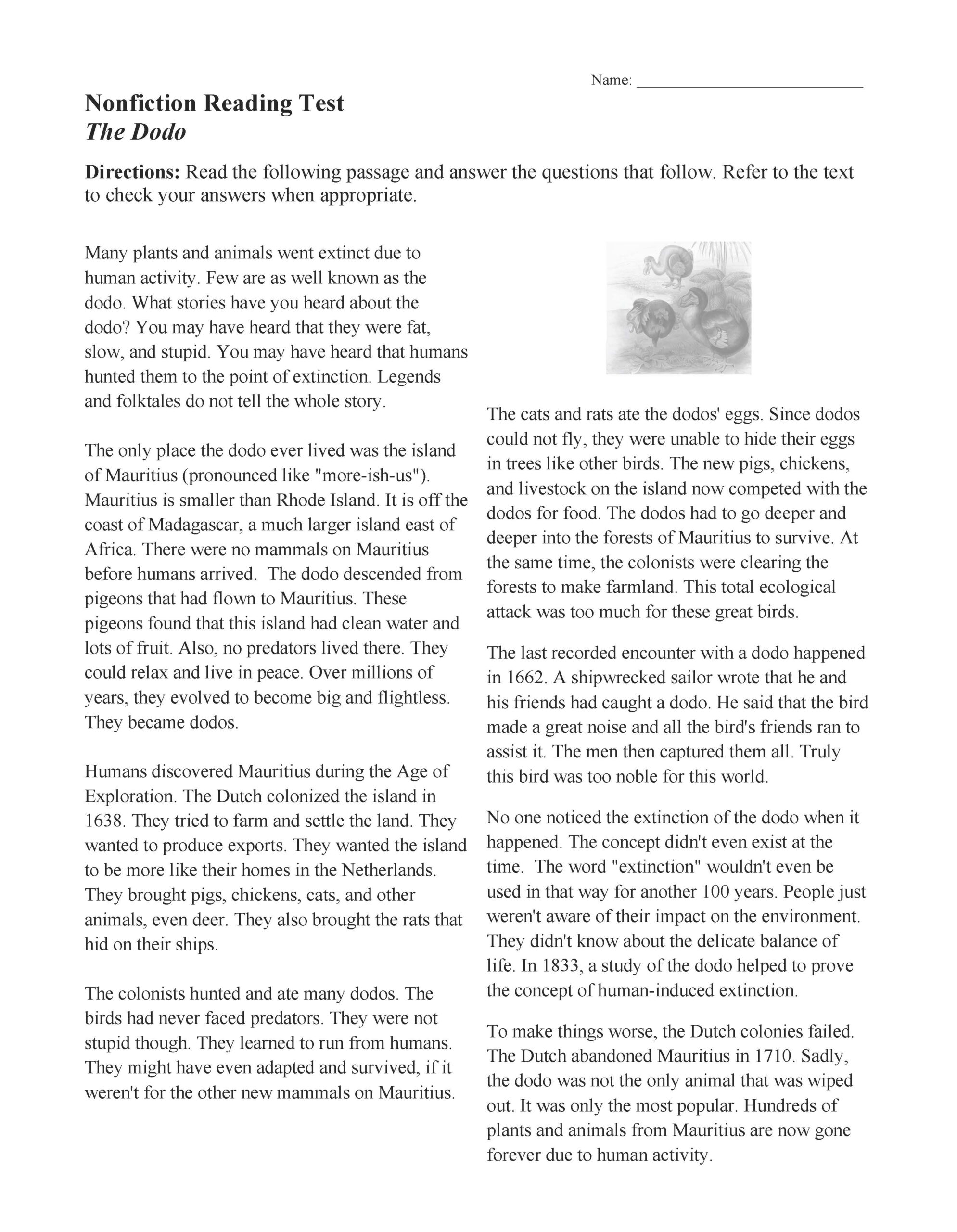 The Dodo Nonfiction Reading Activity The Dodo Nonfiction Reading Activity