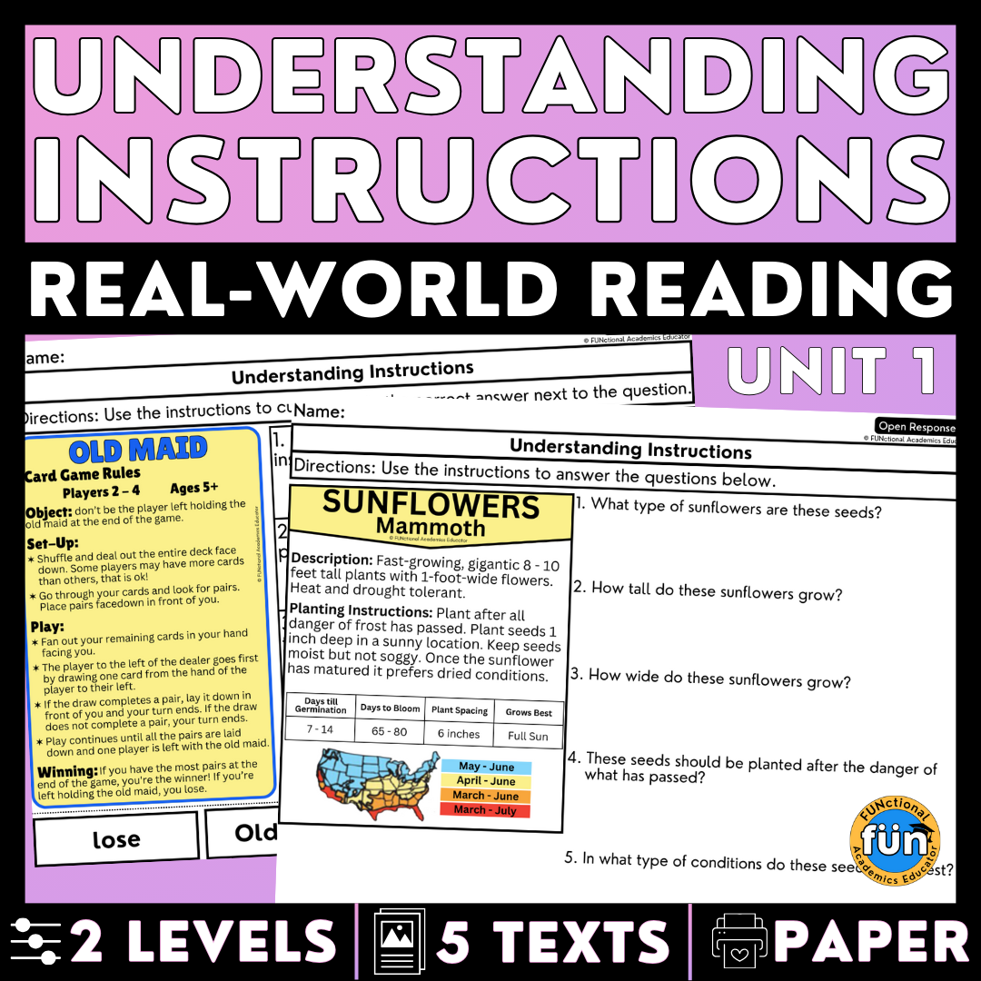 Understanding Instructions 1 Real World Reading U0026 Comprehension Worksheets Classful