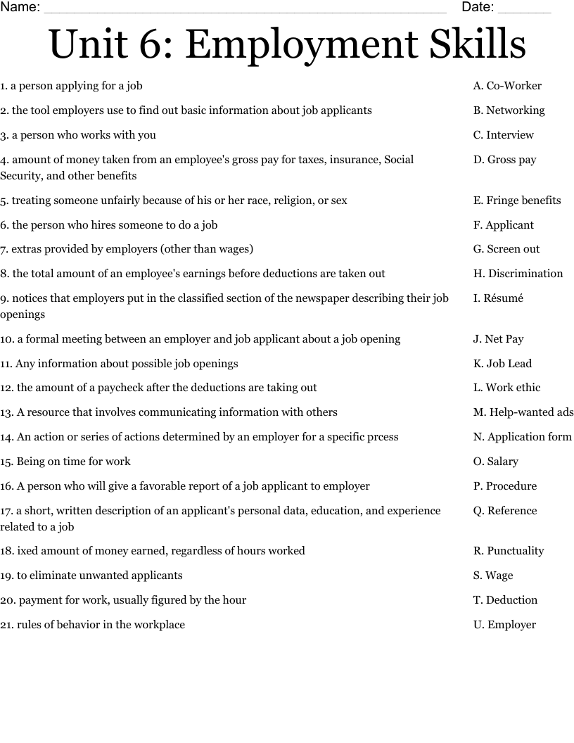 Free Printable Job Readiness Worksheets