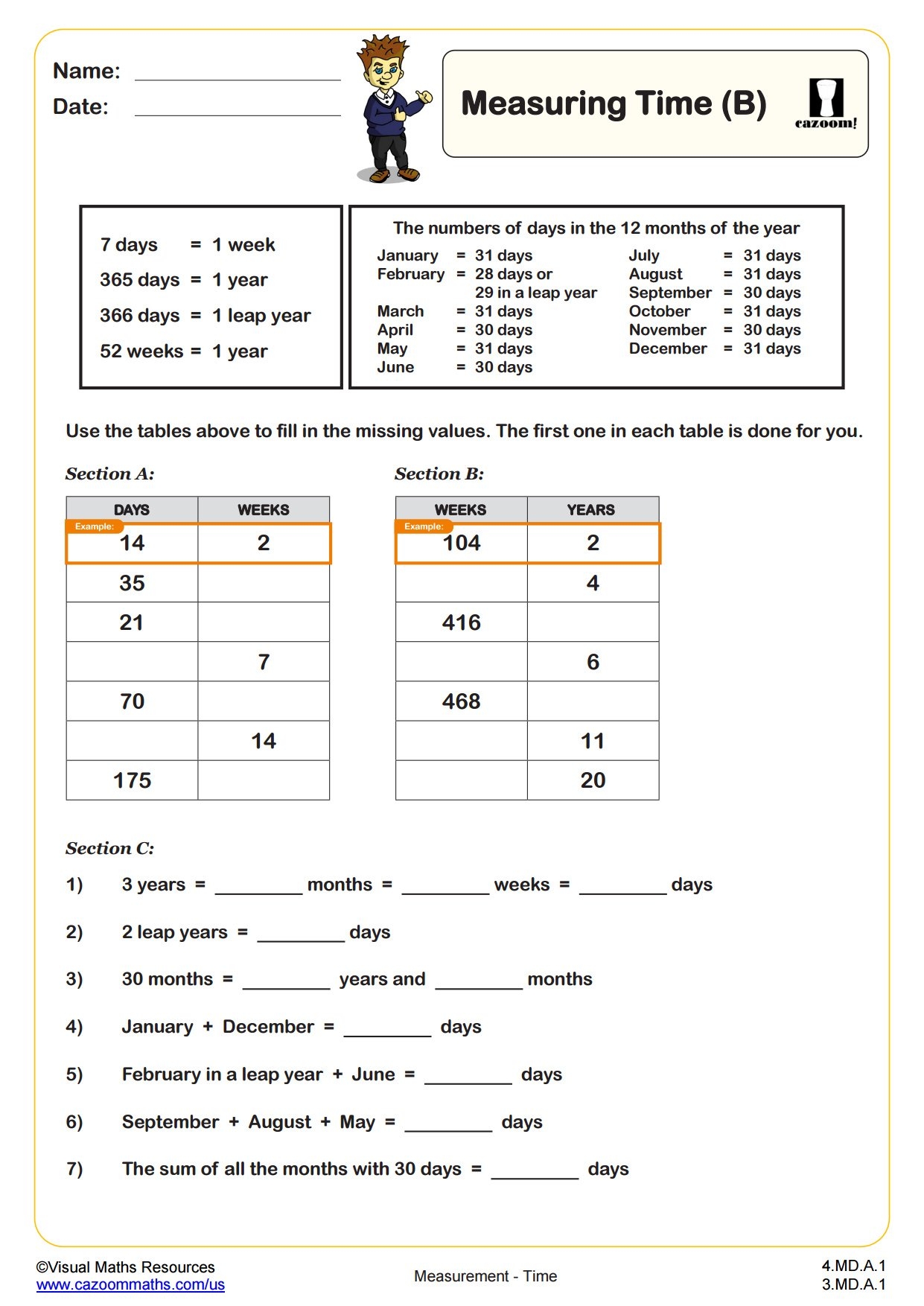 Units Of Time B PDF Printable Measurement Worksheets