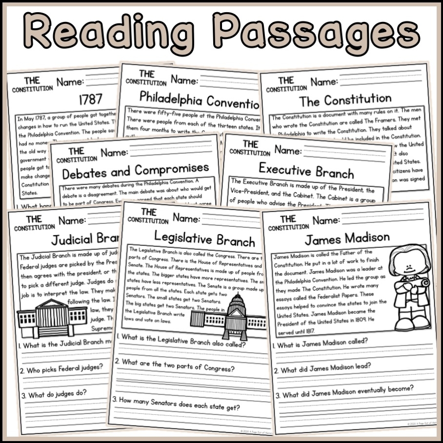 US Constitution Social Studies Reading Comprehension Passages K 2 US Constitution Social Studies Reading Comprehension Passages K 2